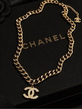 Gold Crystal CC Charm Necklace